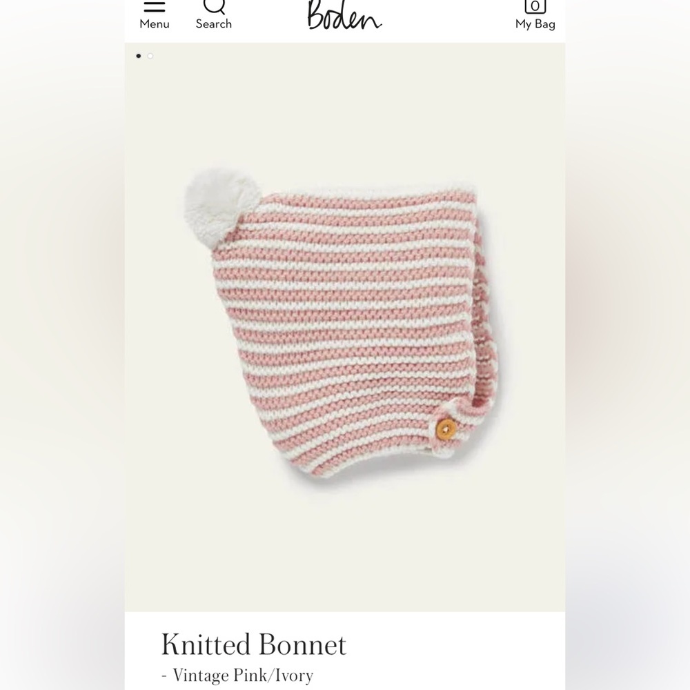 Boden Pink and White Striped Pom-Pom Hat